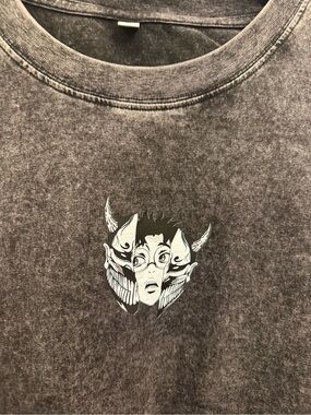 Graphic Tee in Charcoal with Anime Mask Print